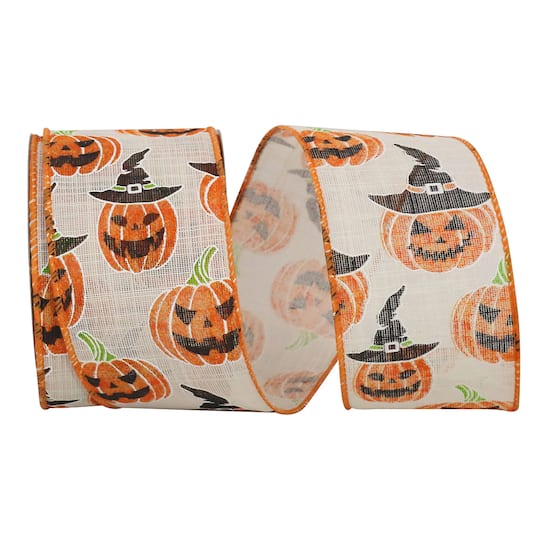The Ribbon Roll 2.5&#x22; x 10yd. Linen Touch Wired Jack-O-Lantern Ribbon